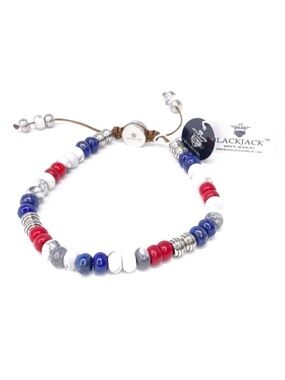 Blackjack Bracelet Agate, Fossil, Howlite, Steel Beaded Red White & Blue New NWT